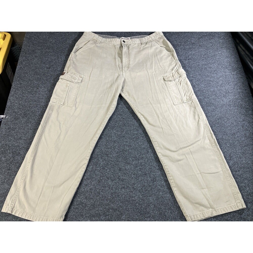 Wrangler Pant Mens 40x30 Brown Cotton Cargo Straight Leg Baggy Workwear Utility
